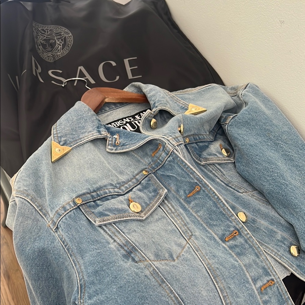 VERSACE Blue Denim Cropped Jacket - Picture 5 of 8